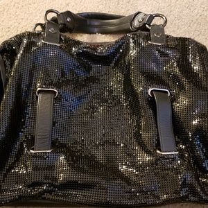 Black Leather & Shimmer Satchel